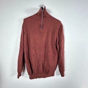 Toscano Mens XXL Brick Red 1/4 Zip Merino Wool Sweater Made In Italy Pullover